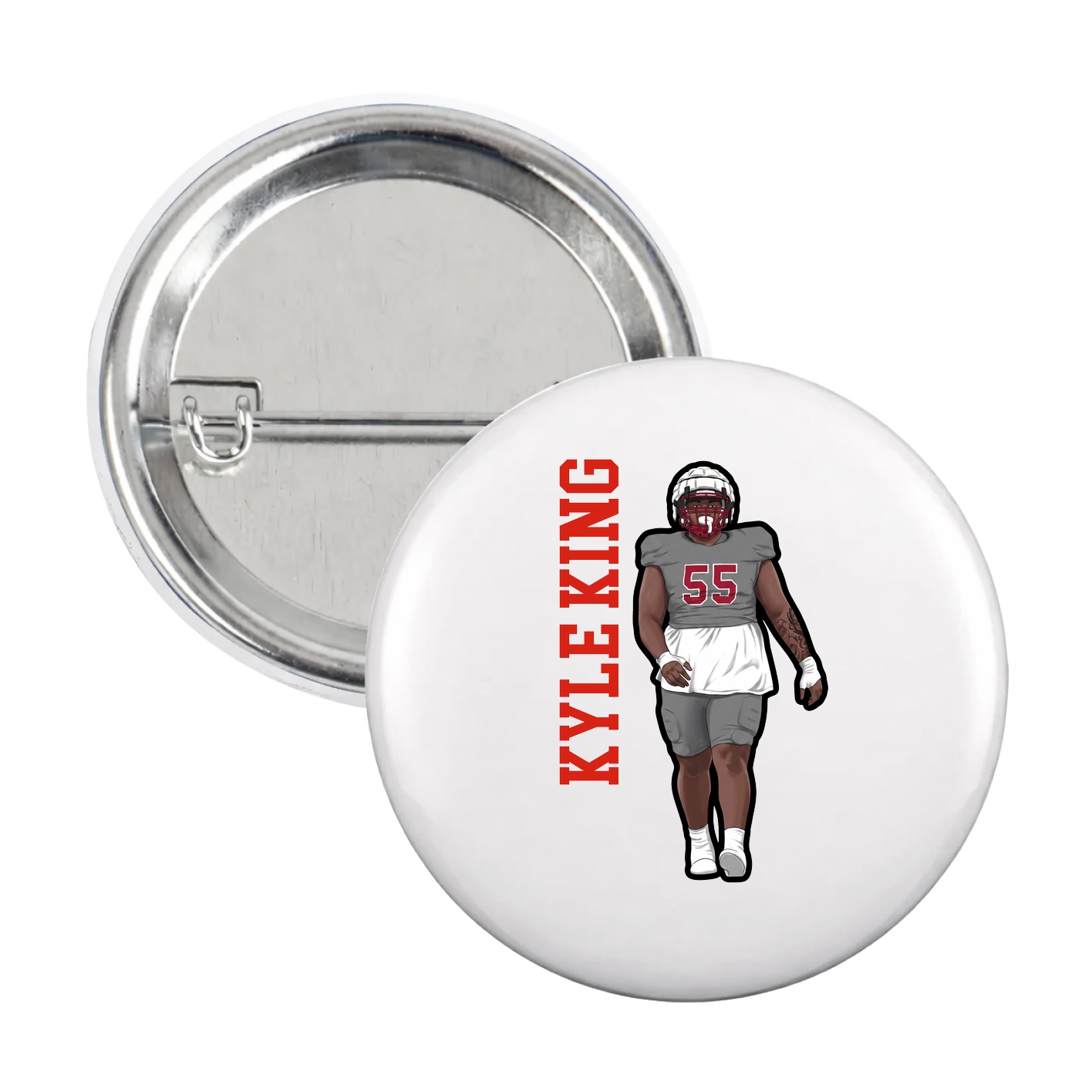 Game Day Button — Name Vertical in White