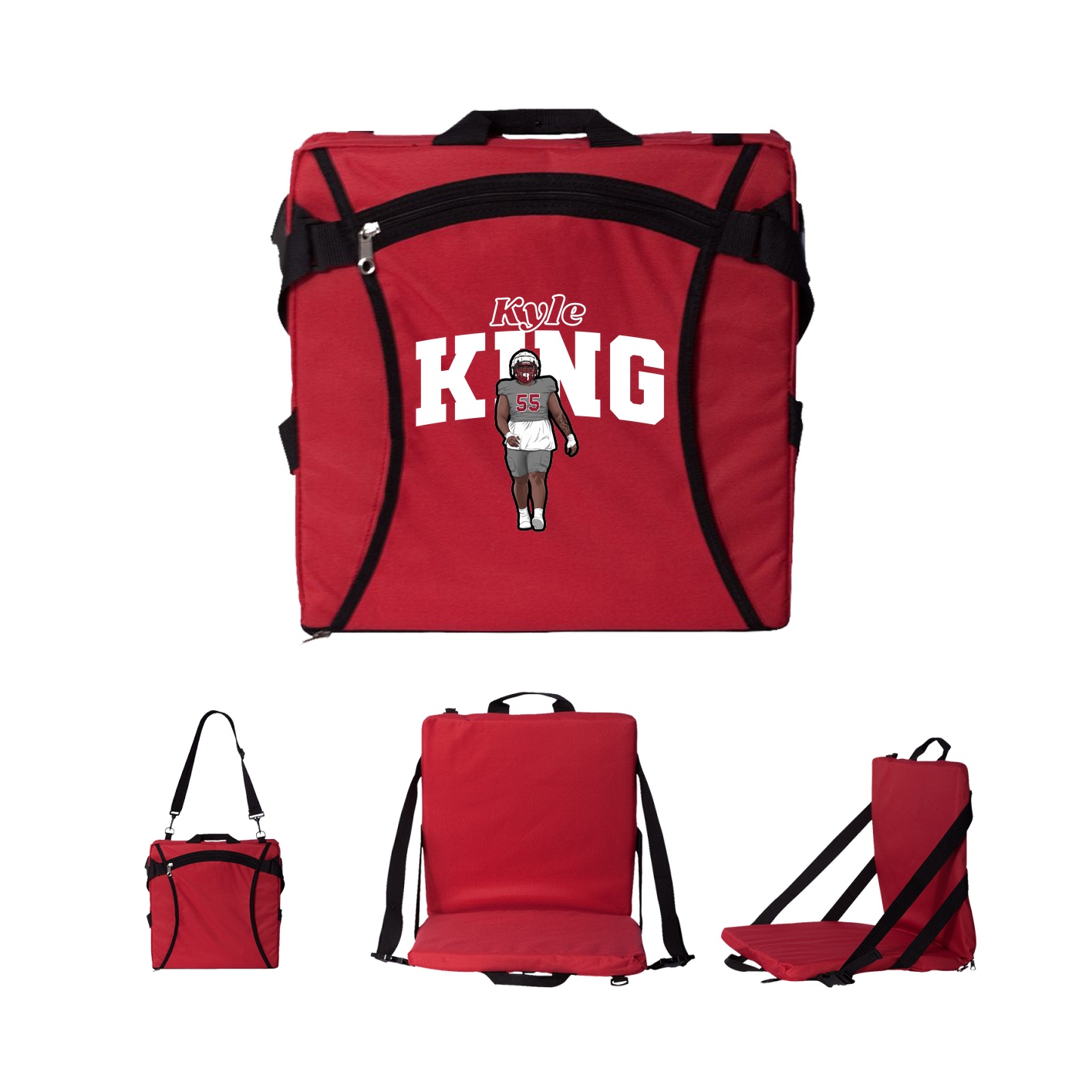 Folding Stadium Seat — Name Arch in Red