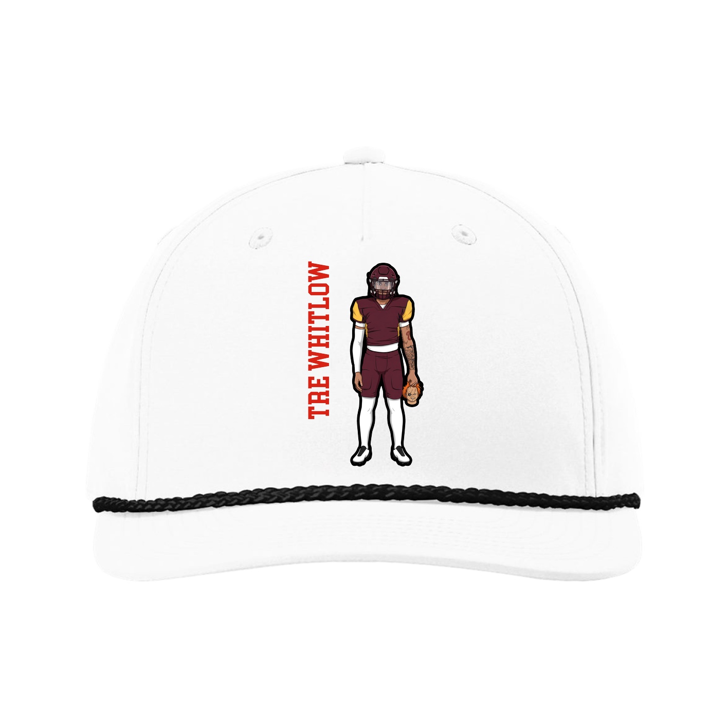 Five-Panel Classic Rope Cap — Name Vertical in White