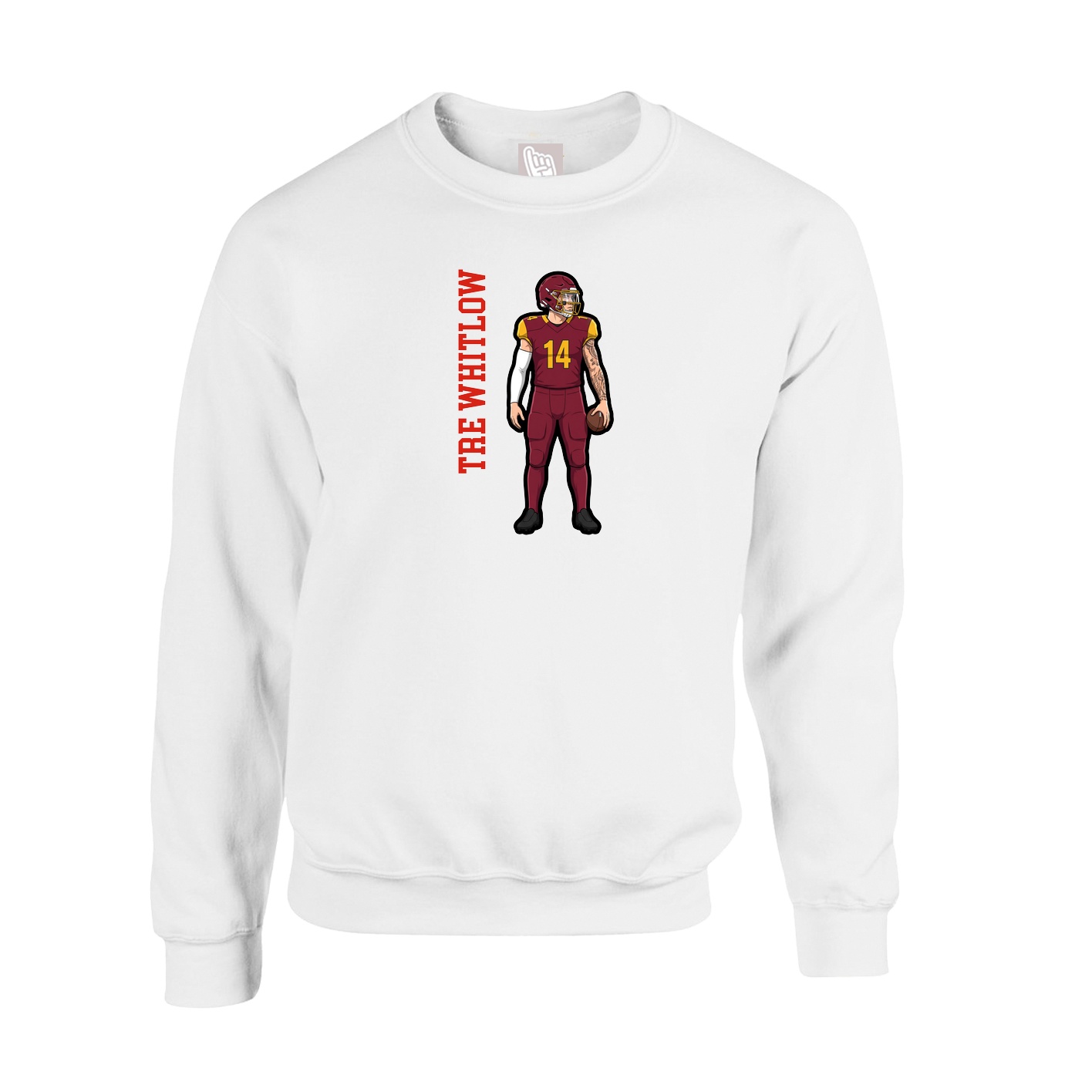 Fleece Crew — Name Vertical in White
