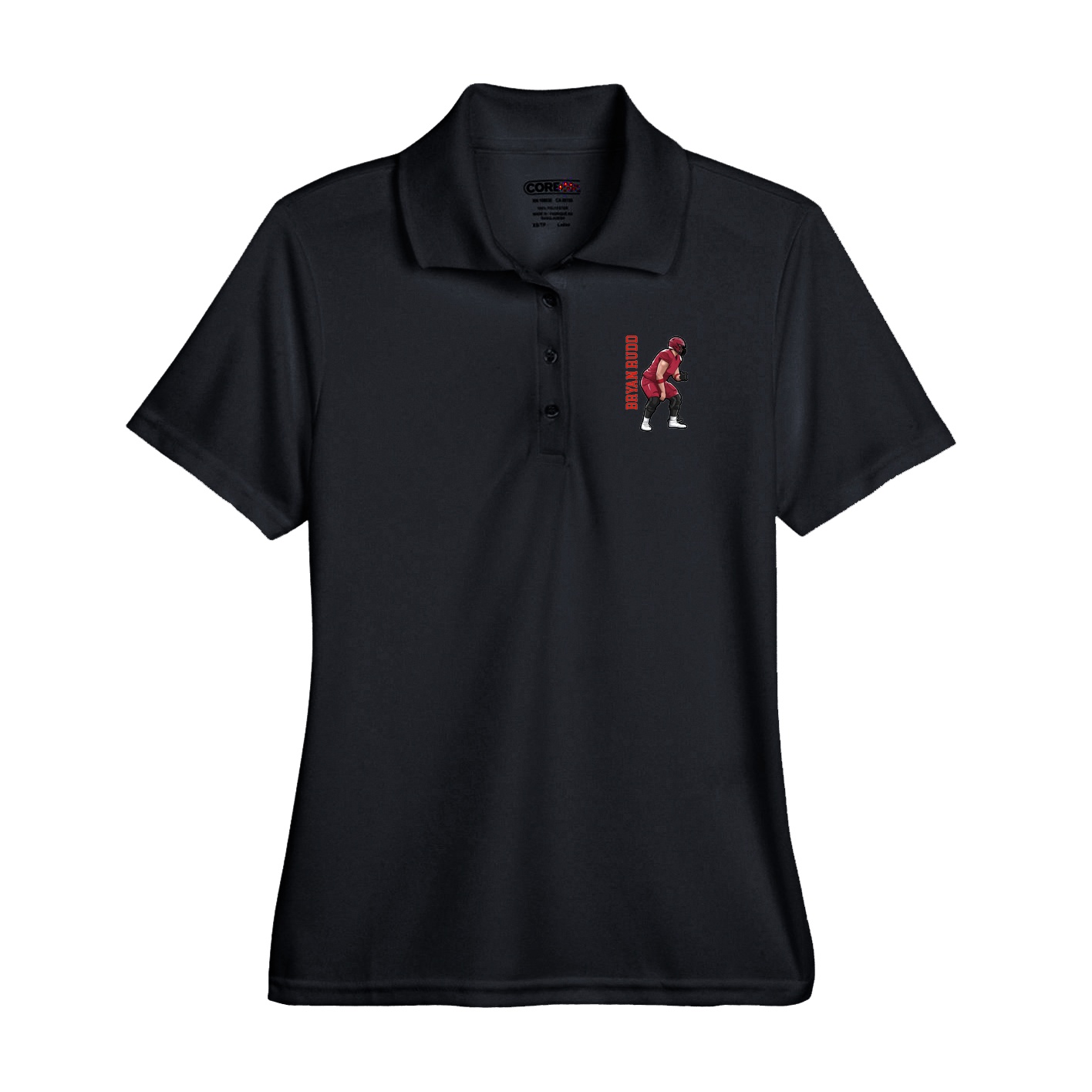 Performance Polo — Name Vertical in Black