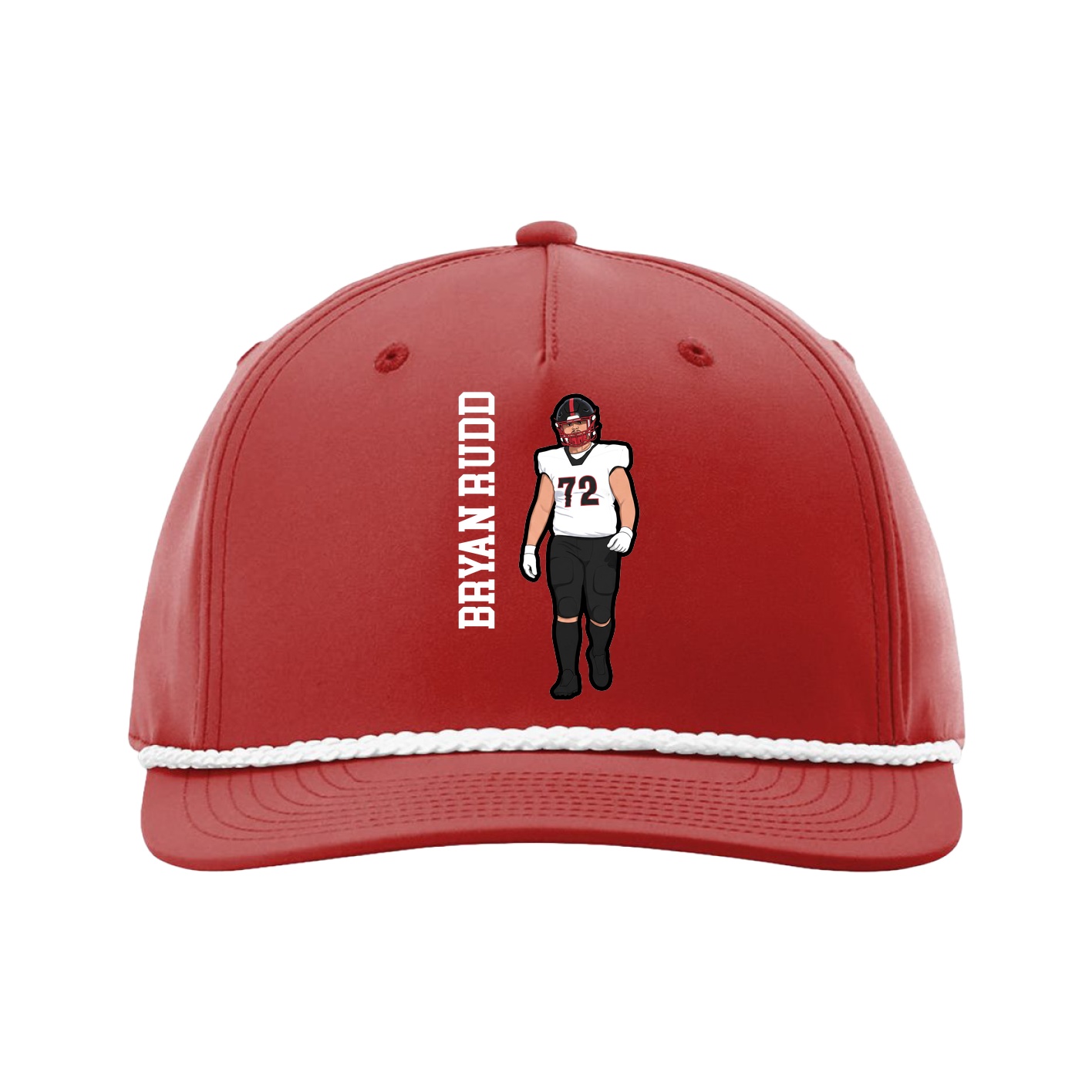 Five-Panel Classic Rope Cap — Name Vertical in Red