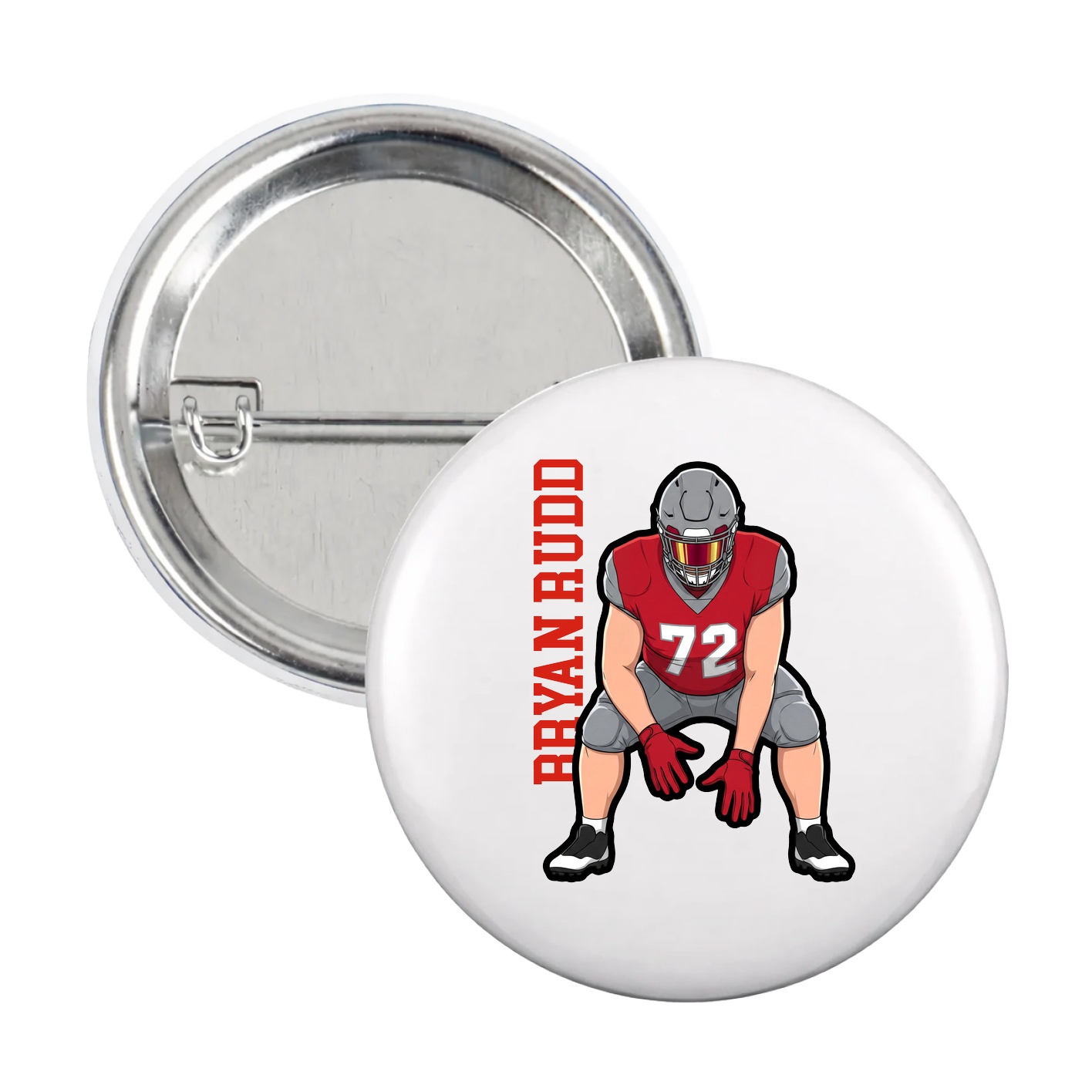 Game Day Button — Name Vertical in White
