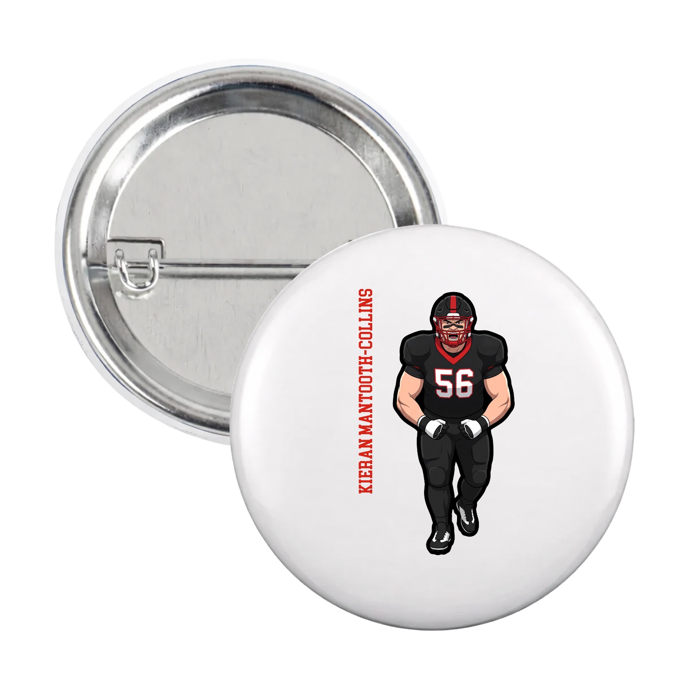 Game Day Button — Name Vertical in White