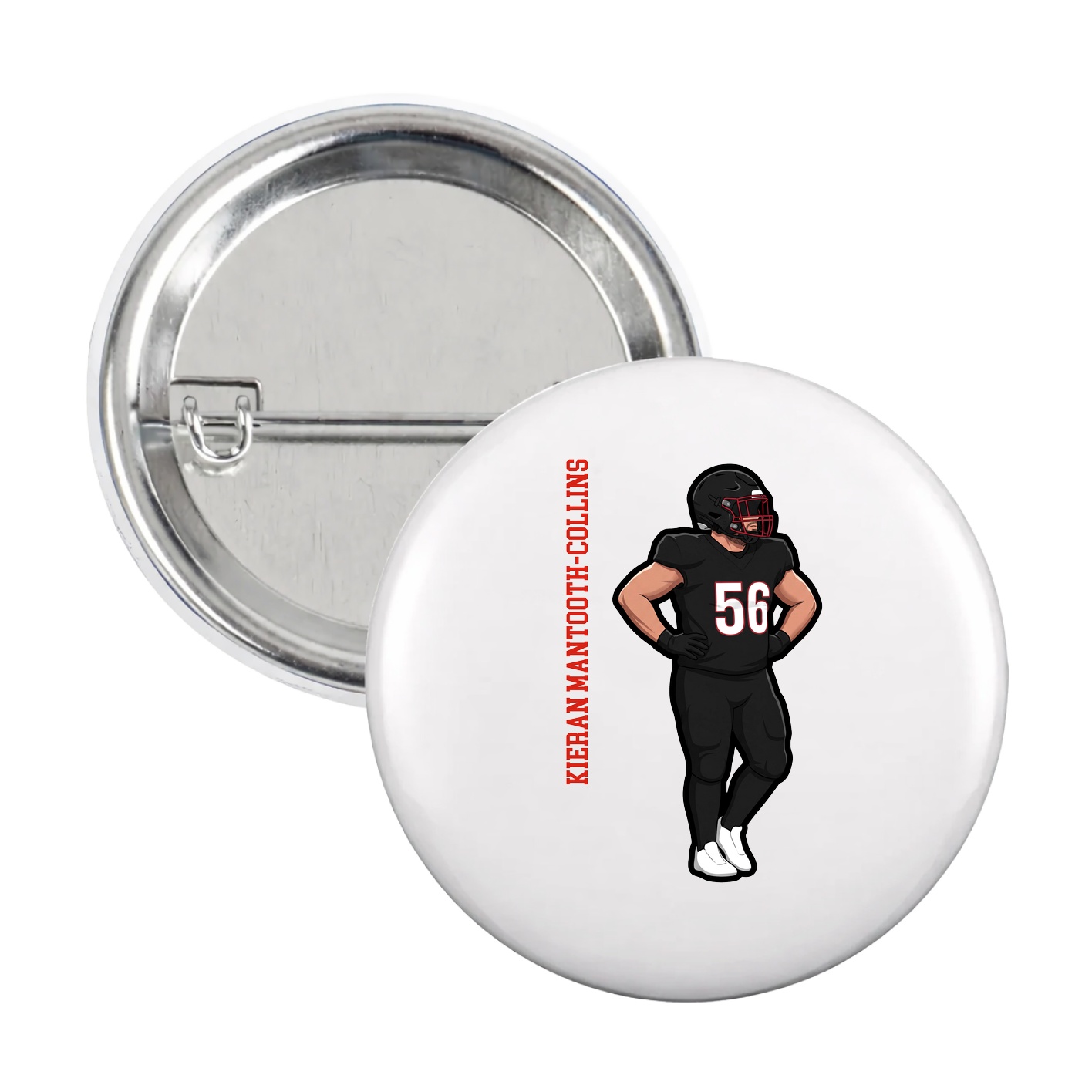 Game Day Button — Name Vertical in White