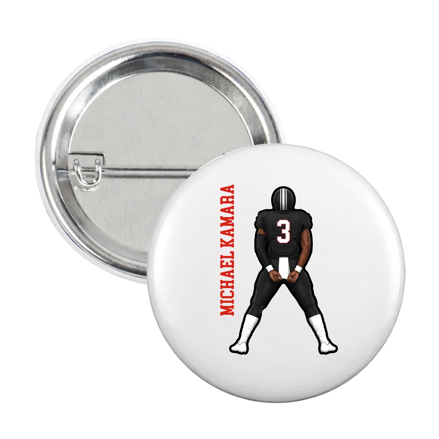 Game Day Button — Name Vertical in White