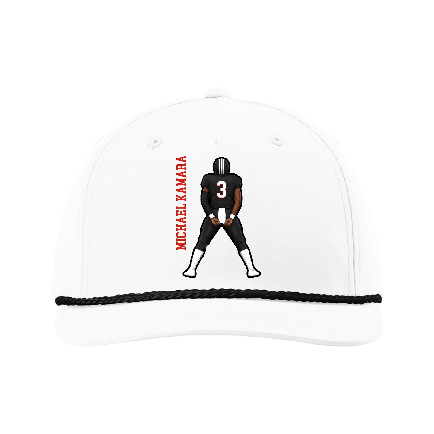 Five-Panel Classic Rope Cap — Name Vertical in White