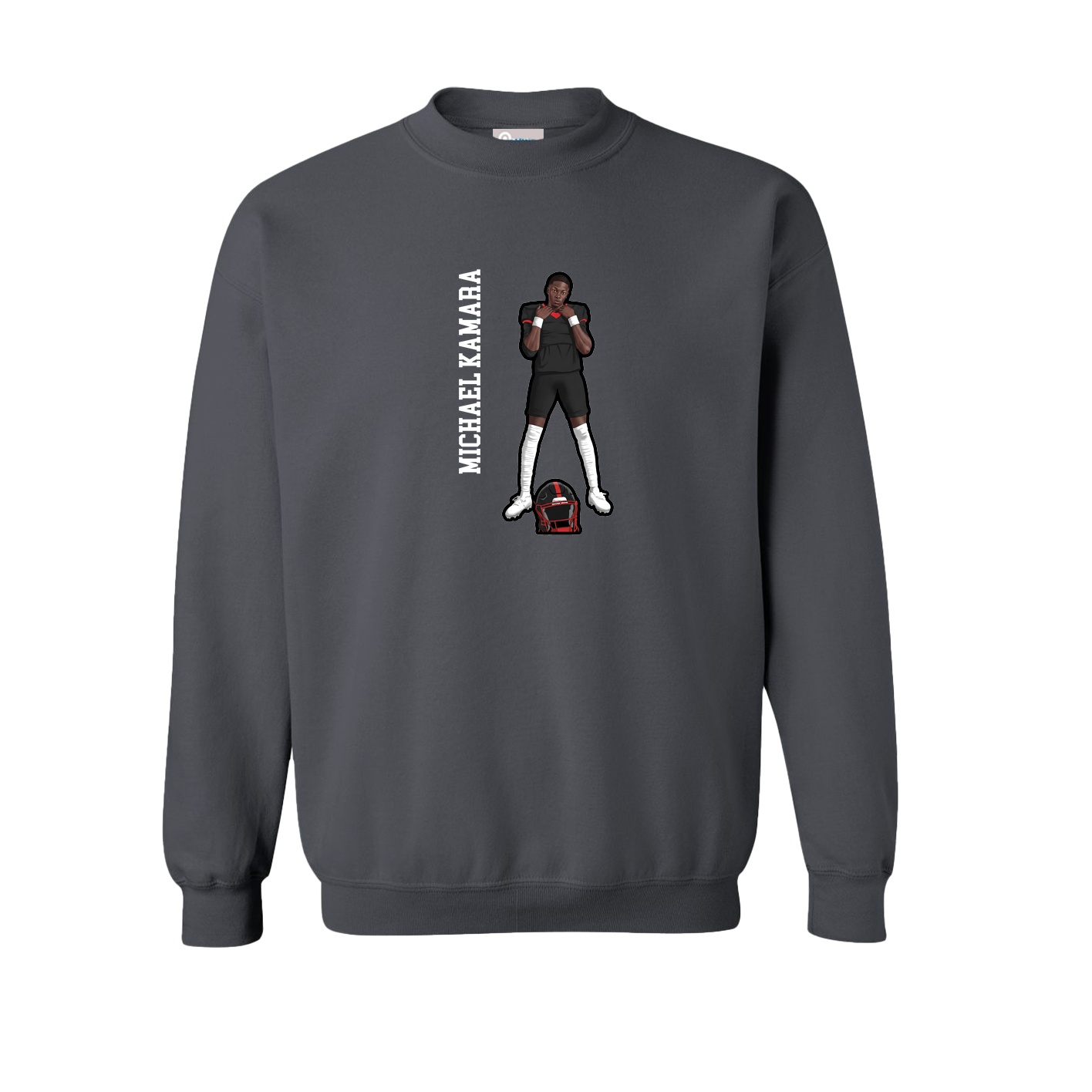 Fleece Crew — Name Vertical in Grey