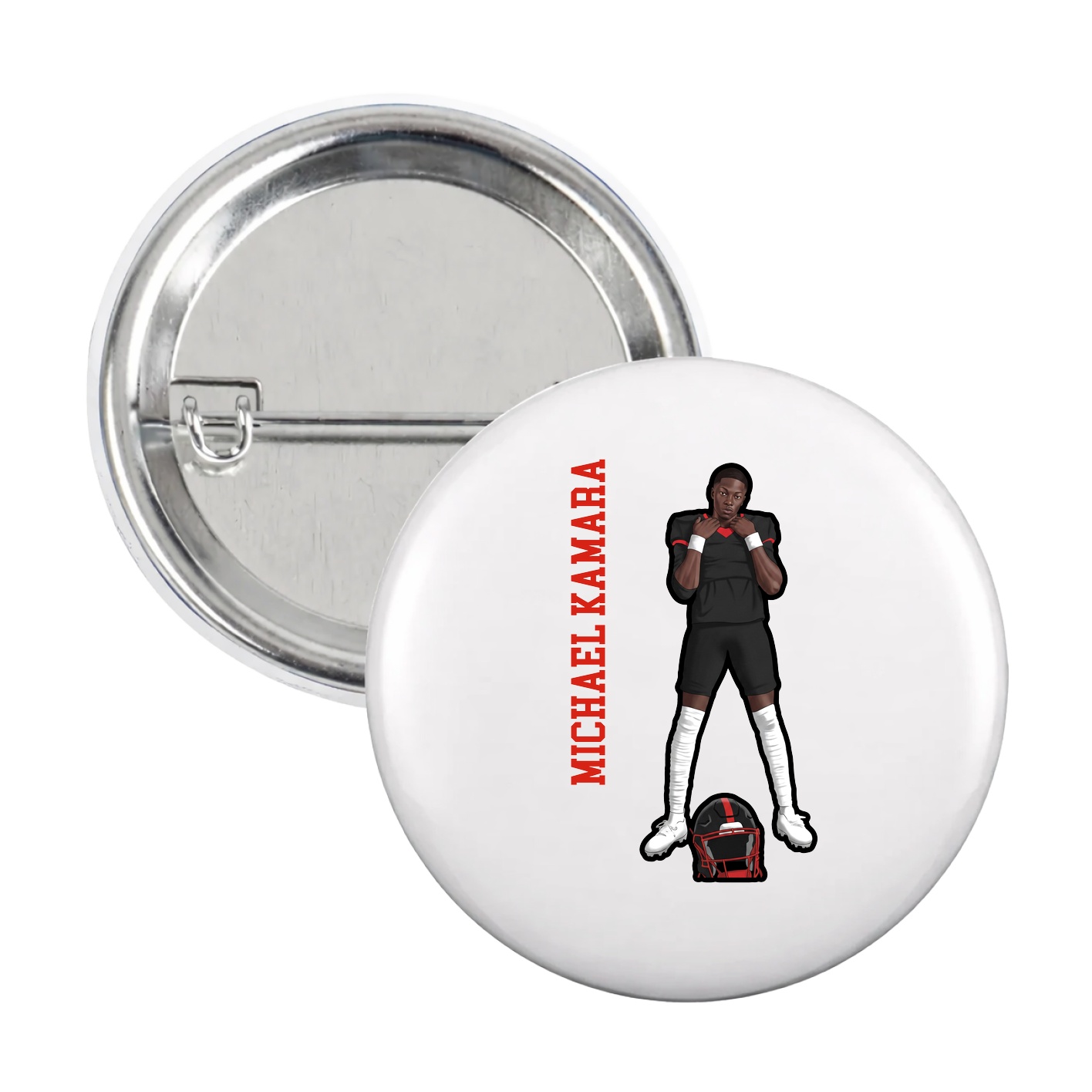 Game Day Button — Name Vertical in White