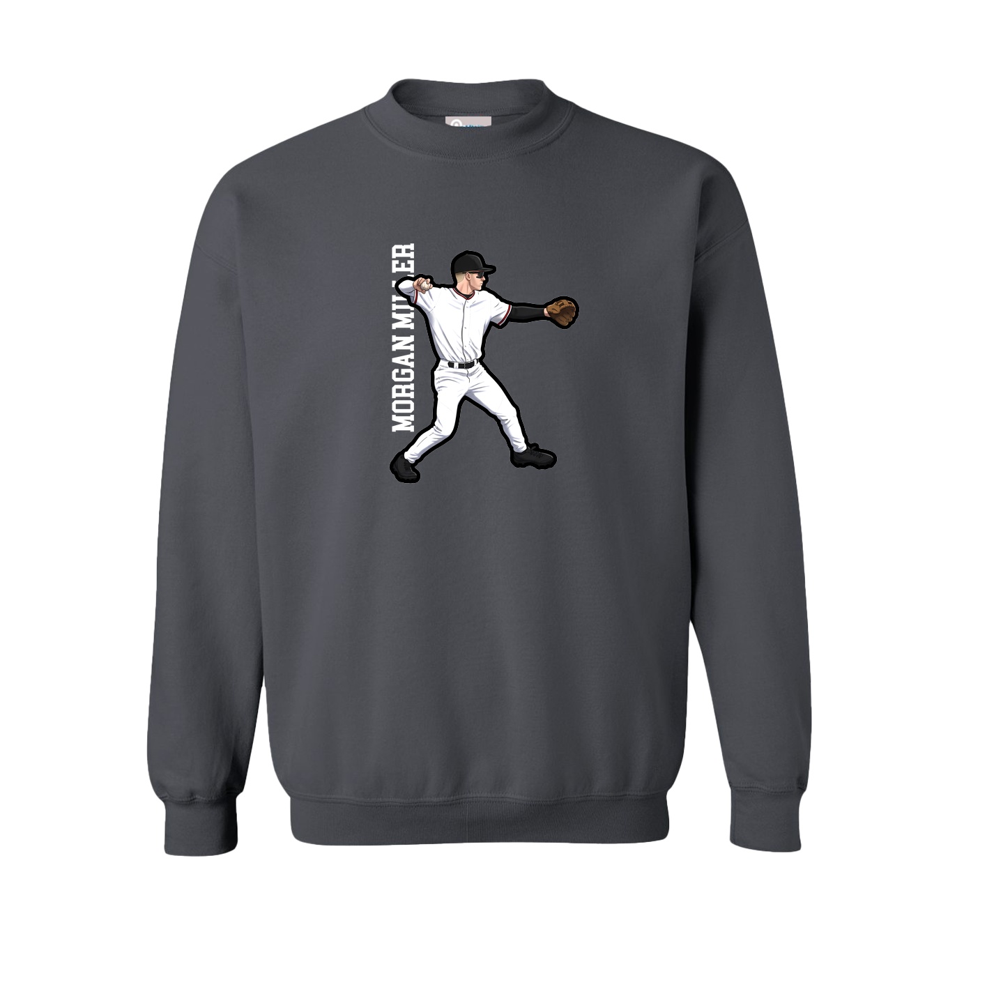 Fleece Crew — Name Vertical in Grey