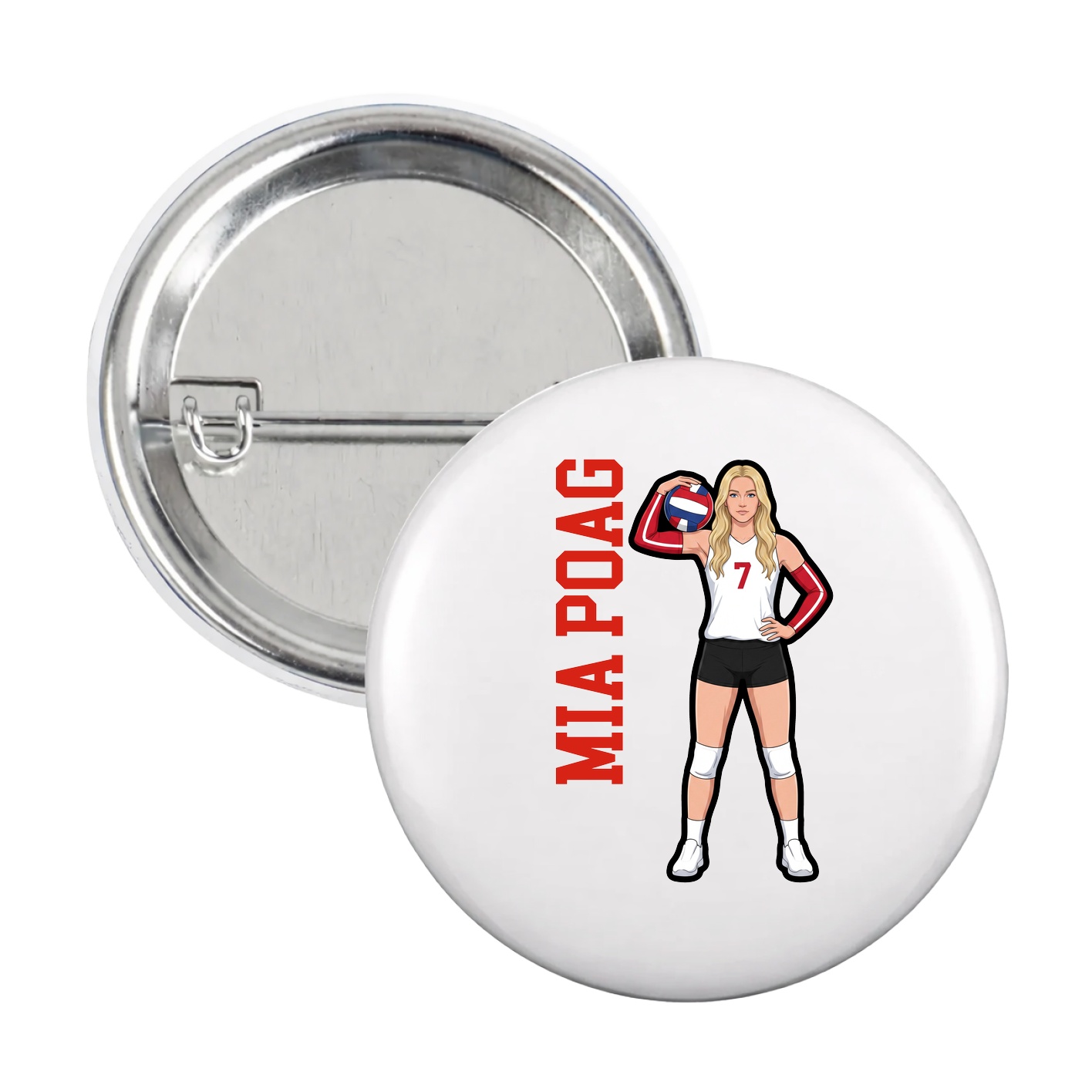 Game Day Button — Name Vertical in White