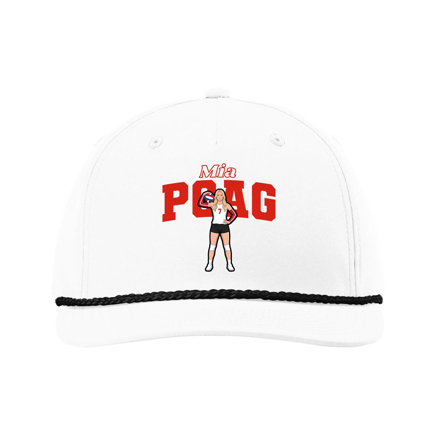 Five-Panel Classic Rope Cap — Name Arch in White