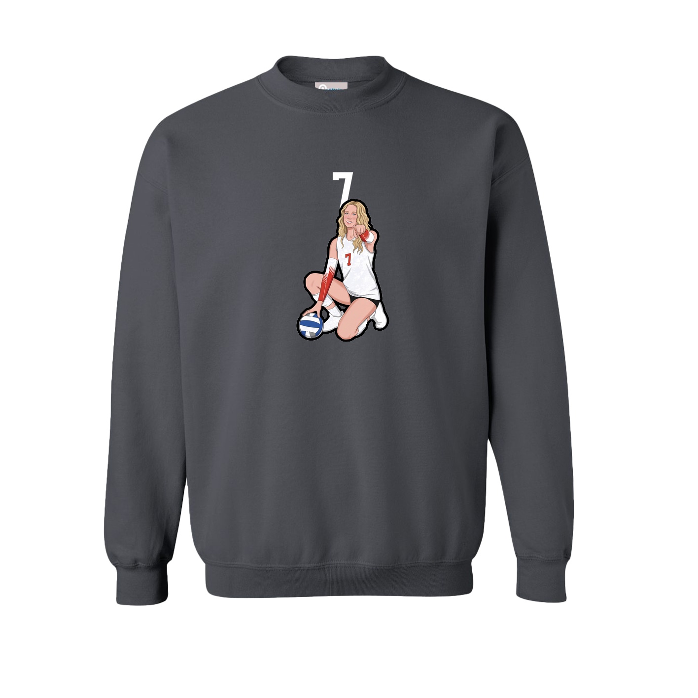 Fleece Crew — Number Top in Grey