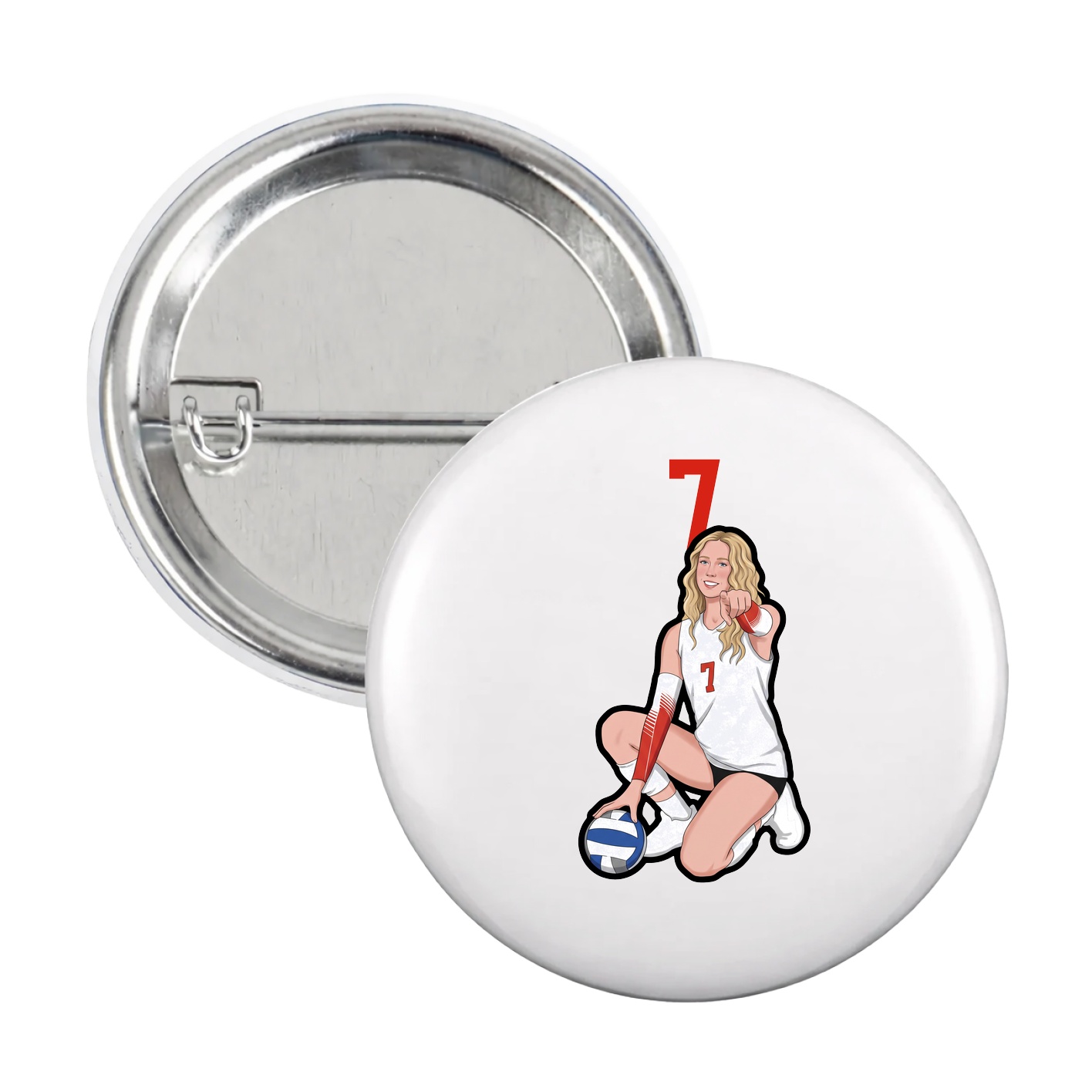 Game Day Button — Number Top in White