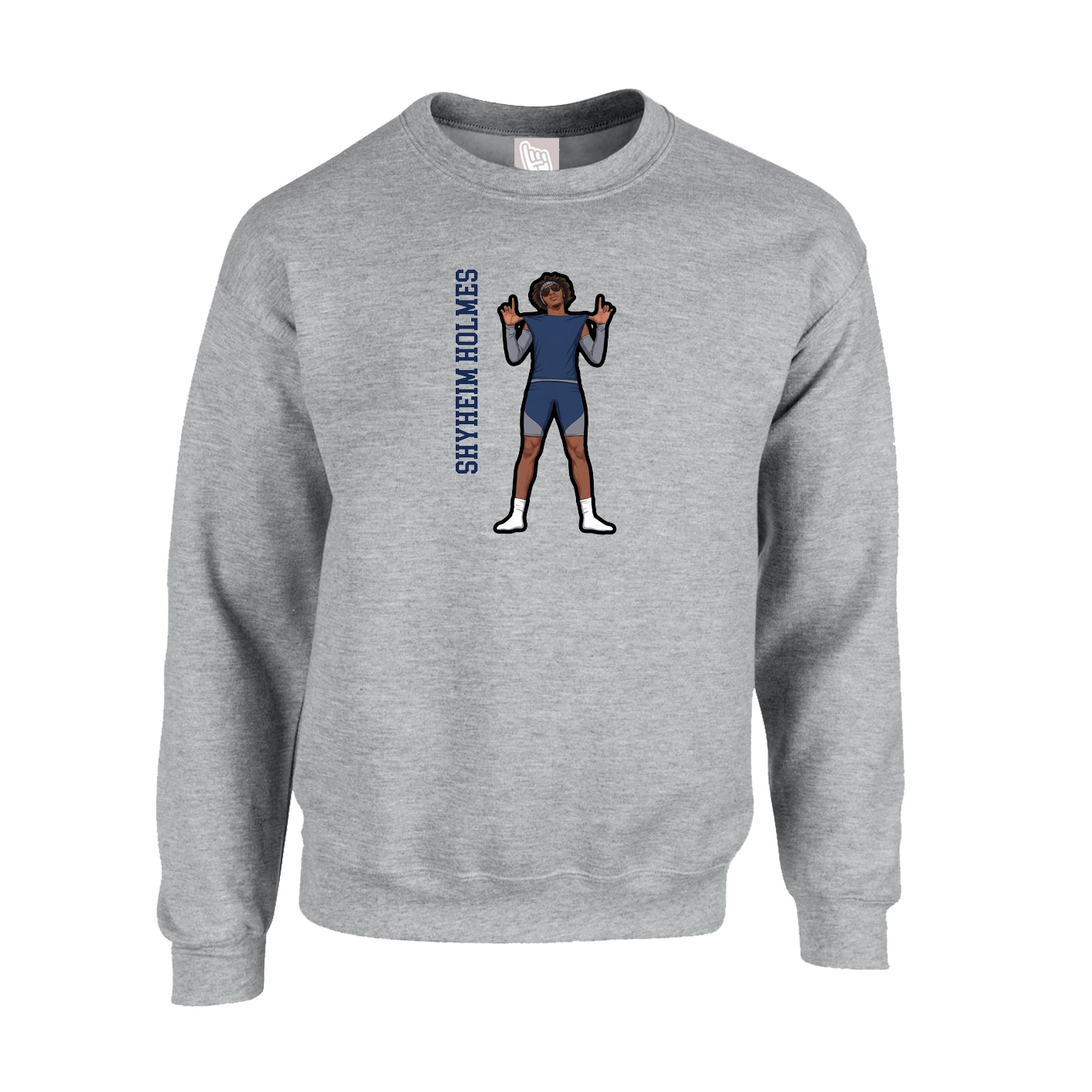 Fleece Crew — Name Vertical in Grey