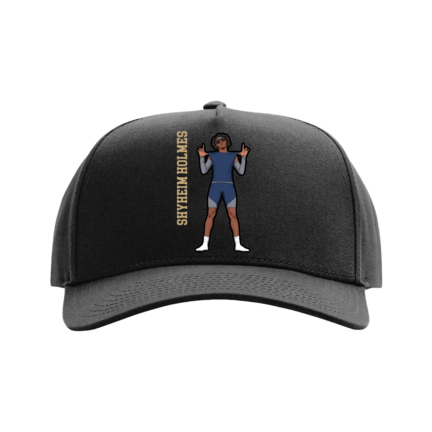Full Fabric Five-Panel Champ Cap — Name Vertical in Black