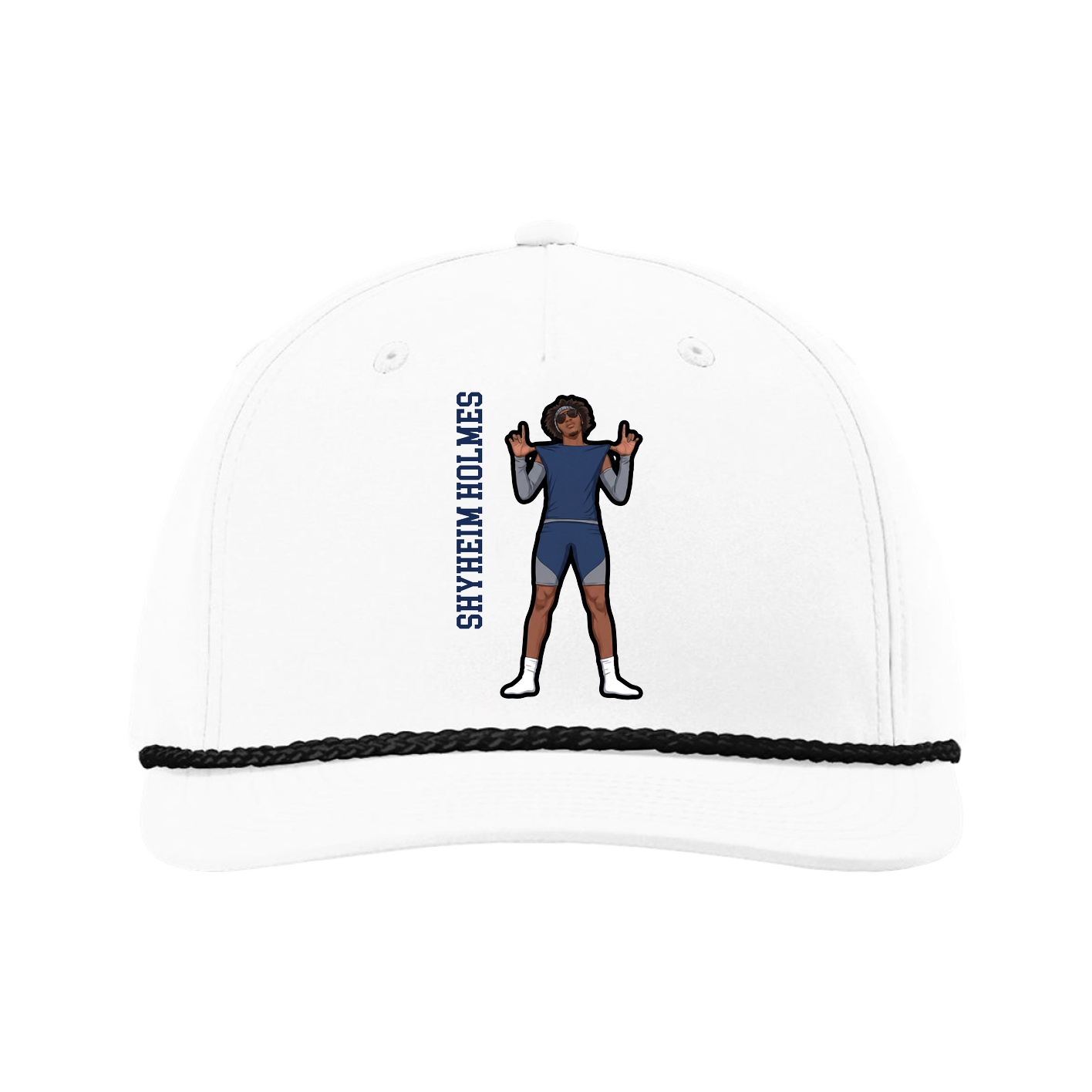 Five-Panel Classic Rope Cap — Name Vertical in White