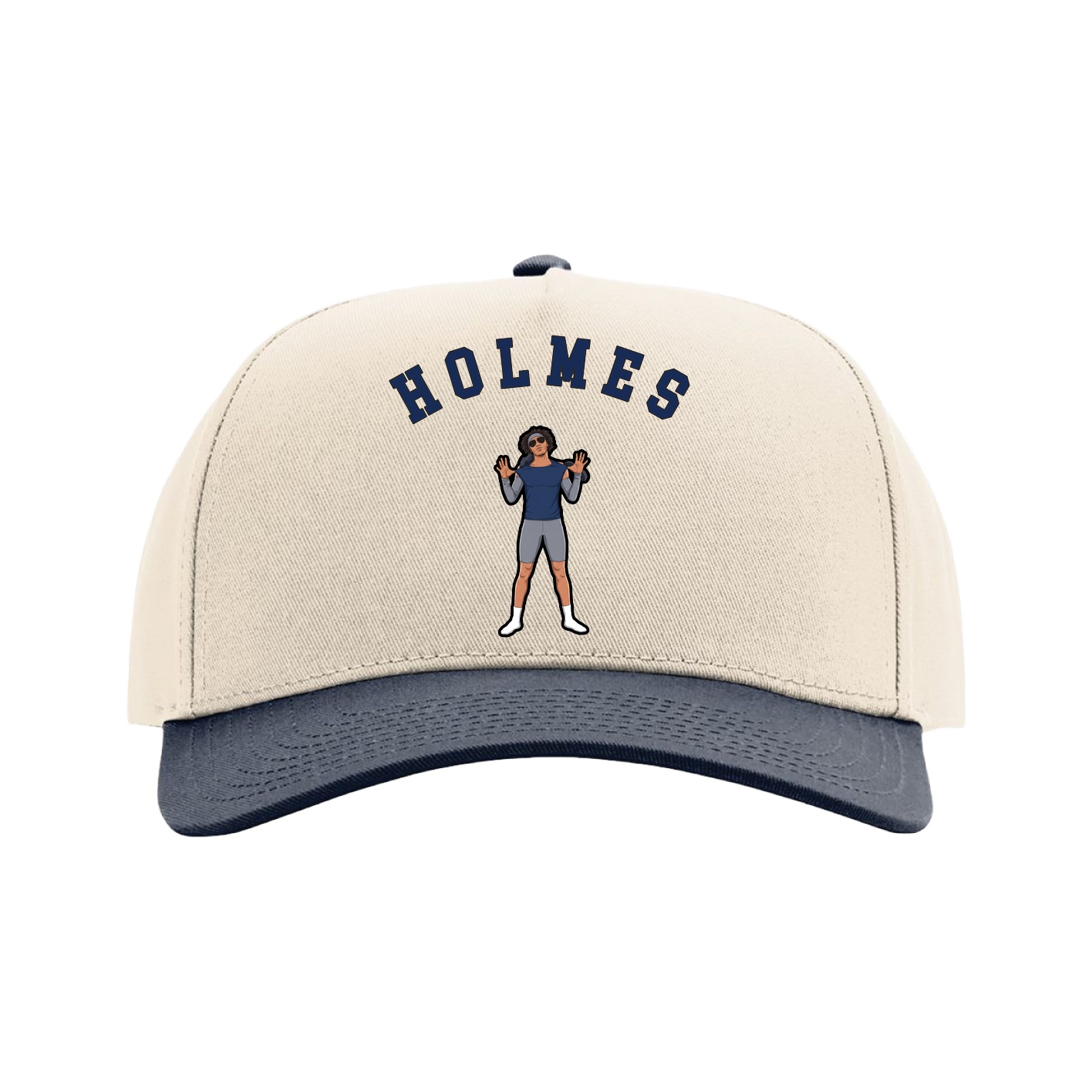 Full Fabric Five-Panel Champ Cap — Shirsey Arch in Cream/Navy