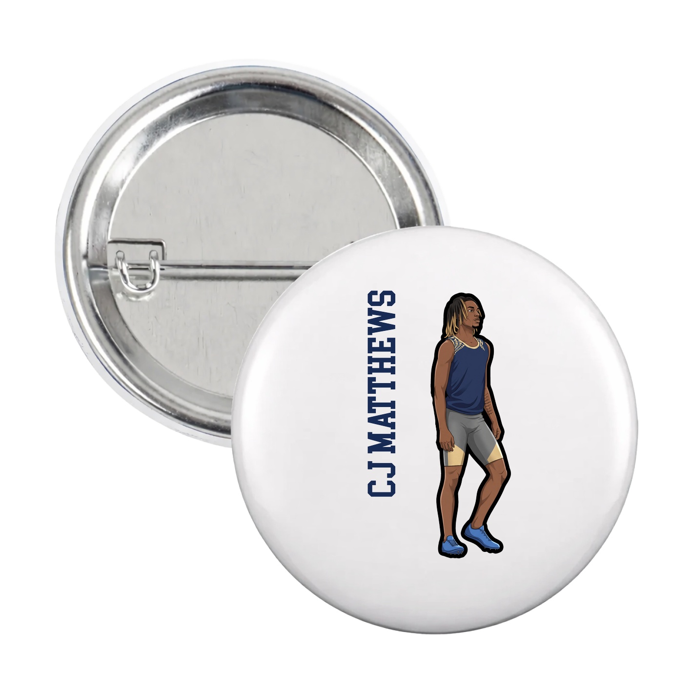 Game Day Button — Name Vertical in White
