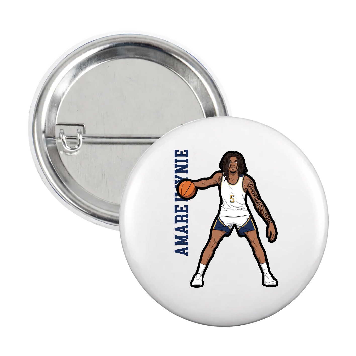Game Day Button — Name Vertical in White