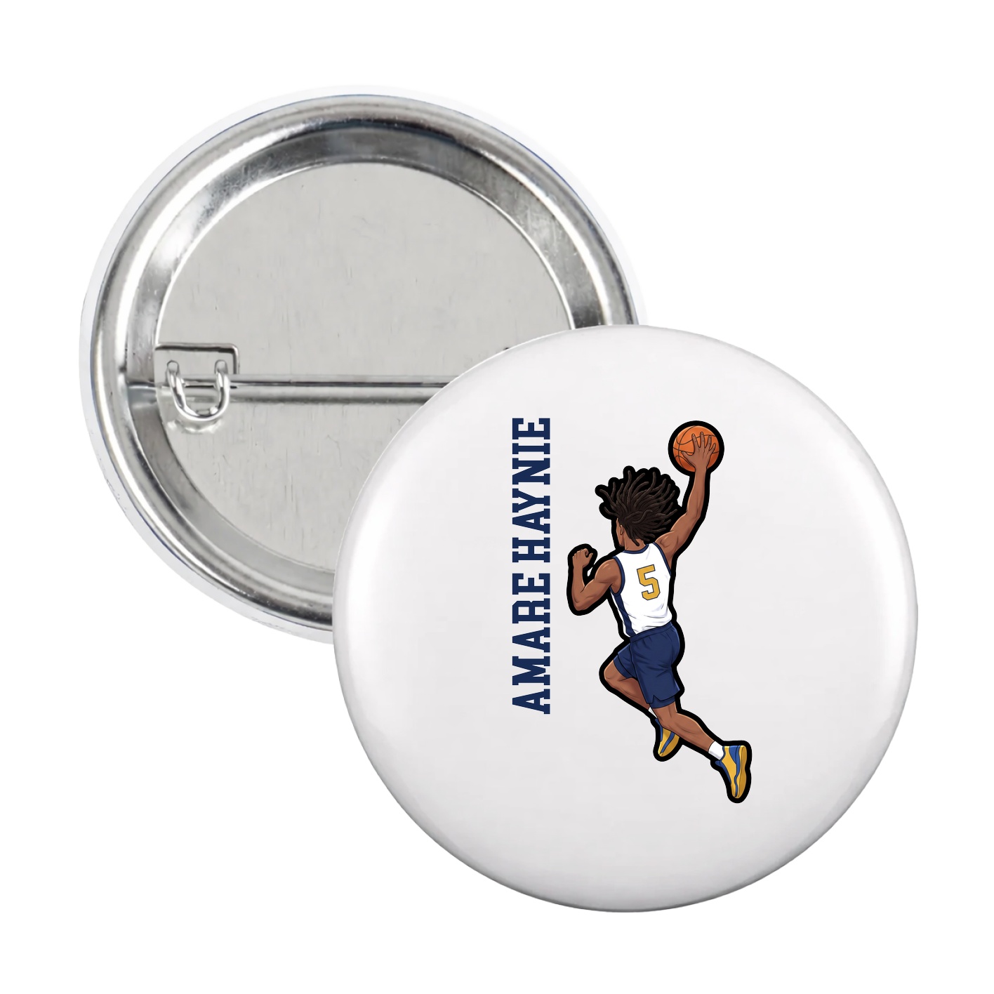 Game Day Button — Name Vertical in White