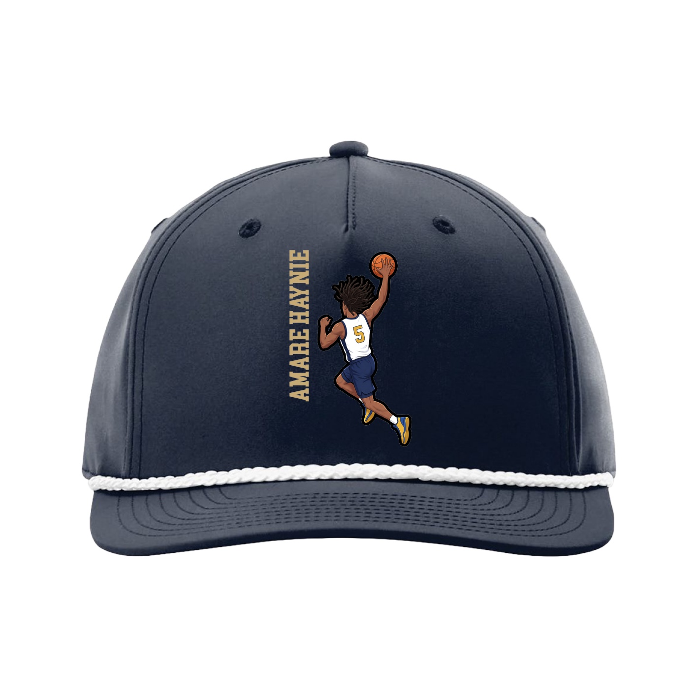 Five-Panel Classic Rope Cap — Name Vertical in Navy
