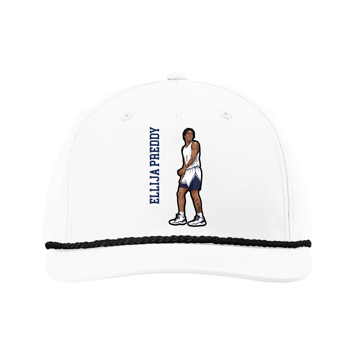 Five-Panel Classic Rope Cap — Name Vertical in White