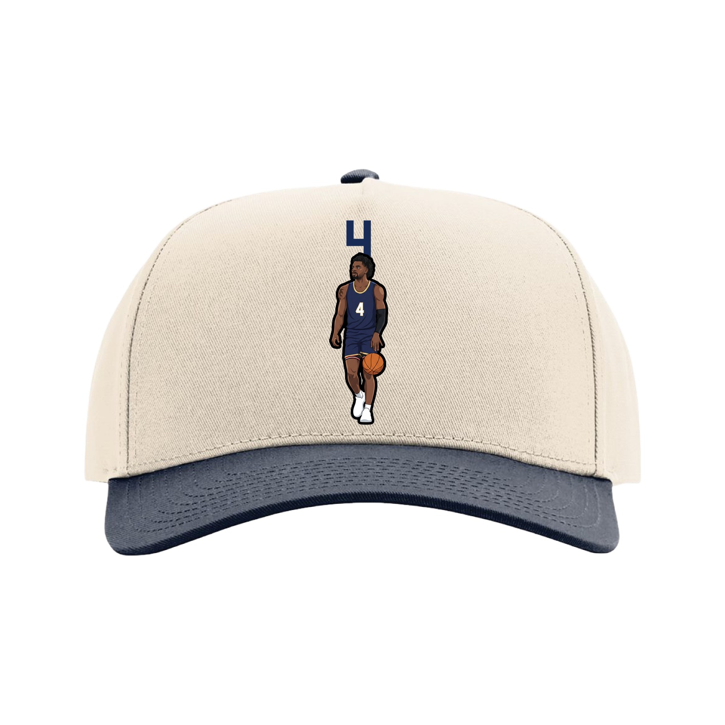 Full Fabric Five-Panel Champ Cap — Number Top in Cream/Navy