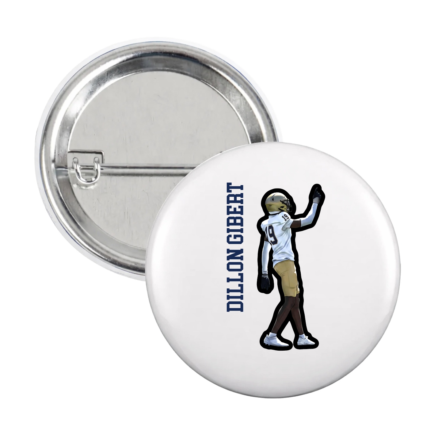 Game Day Button — Name Vertical in White