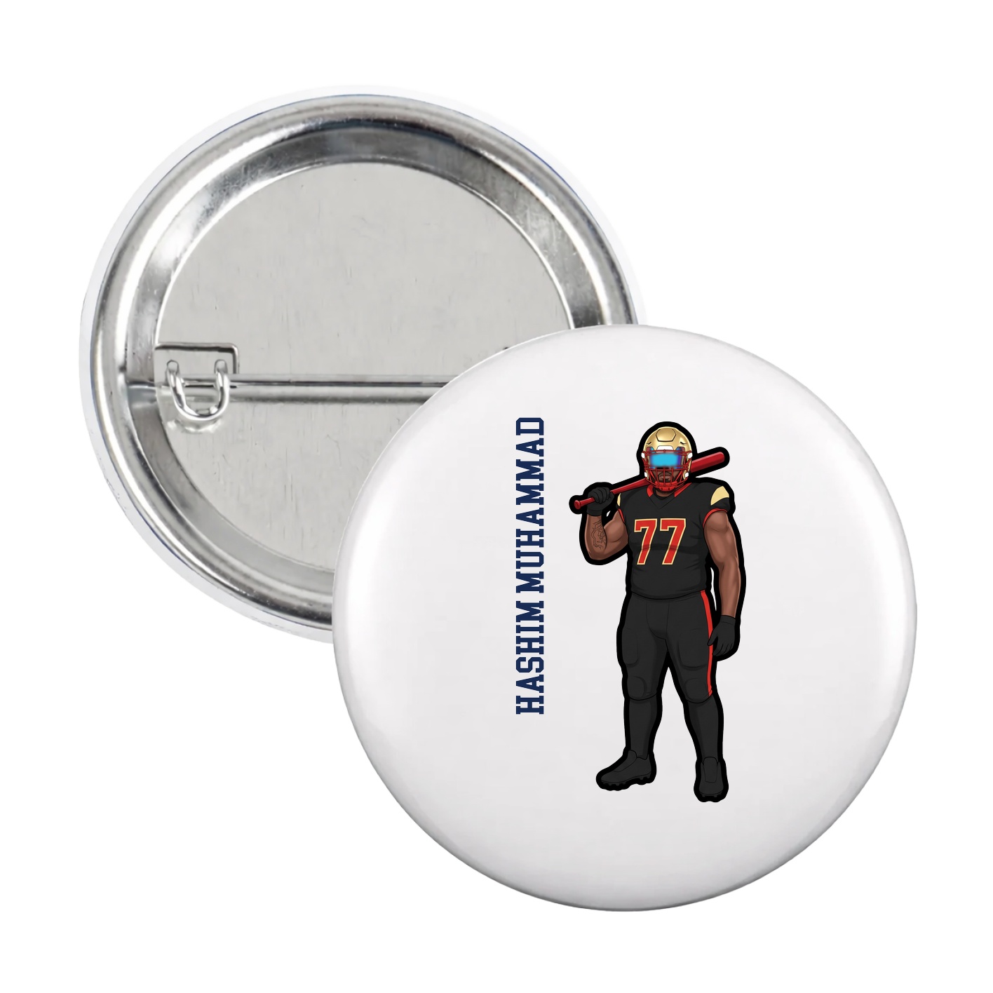 Game Day Button — Name Vertical in White