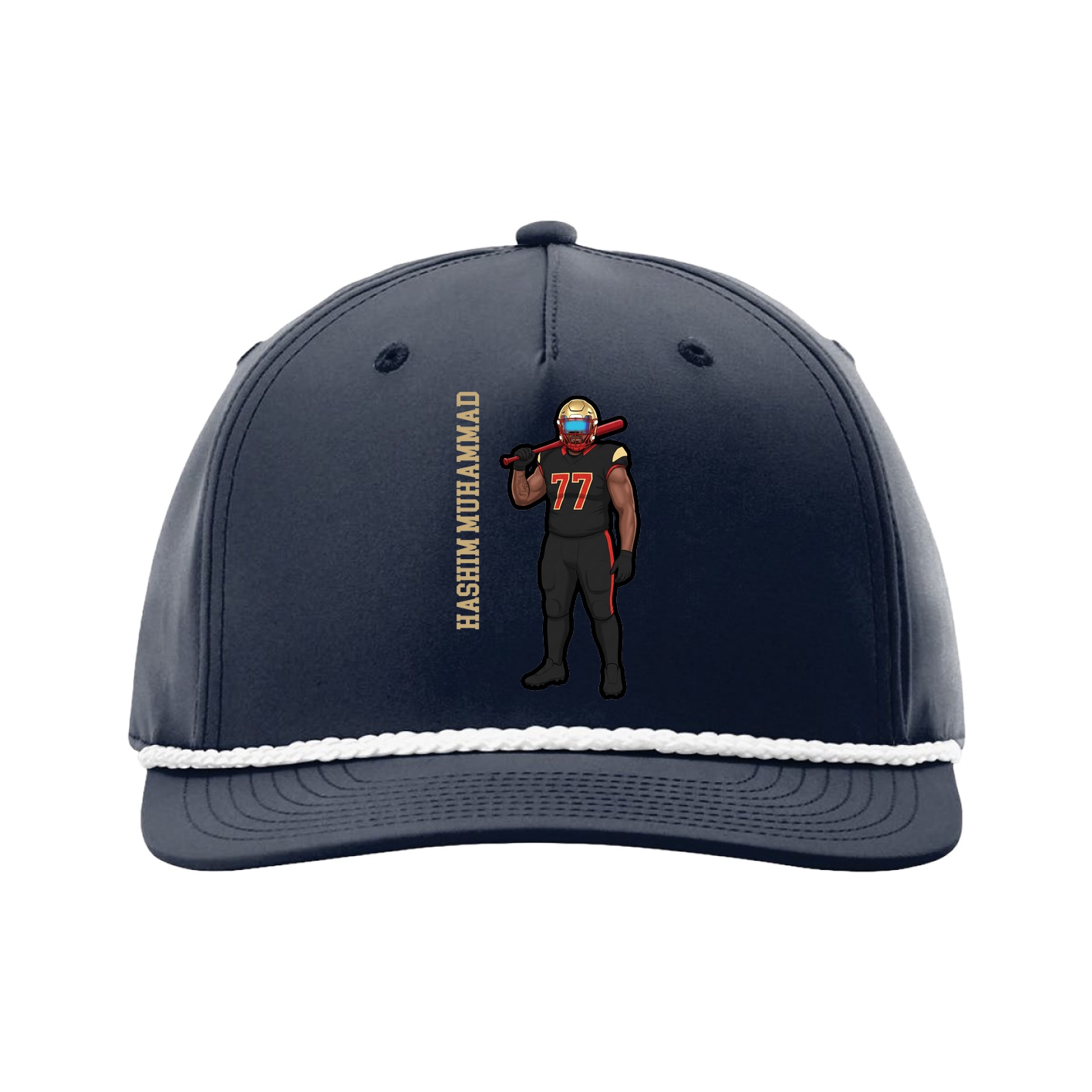 Five-Panel Classic Rope Cap — Name Vertical in Navy