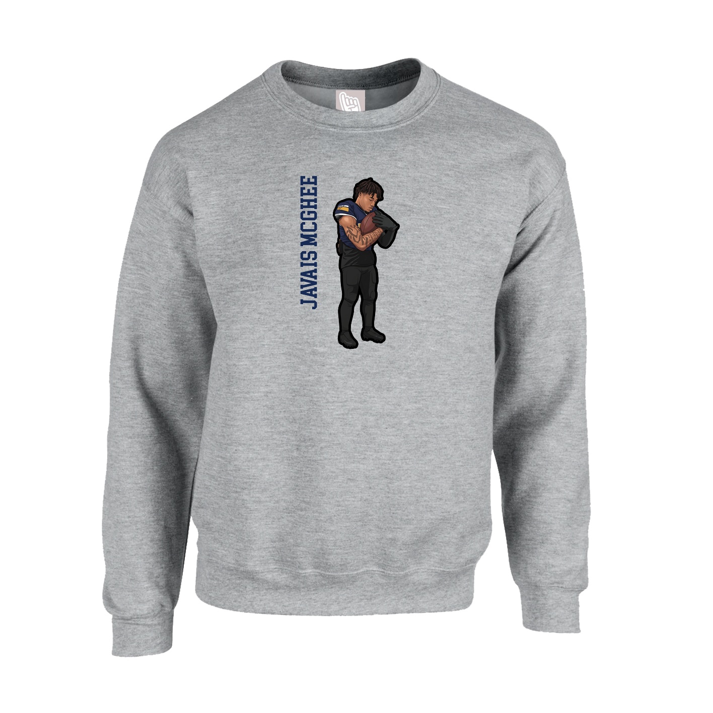 Fleece Crew — Name Vertical in Grey