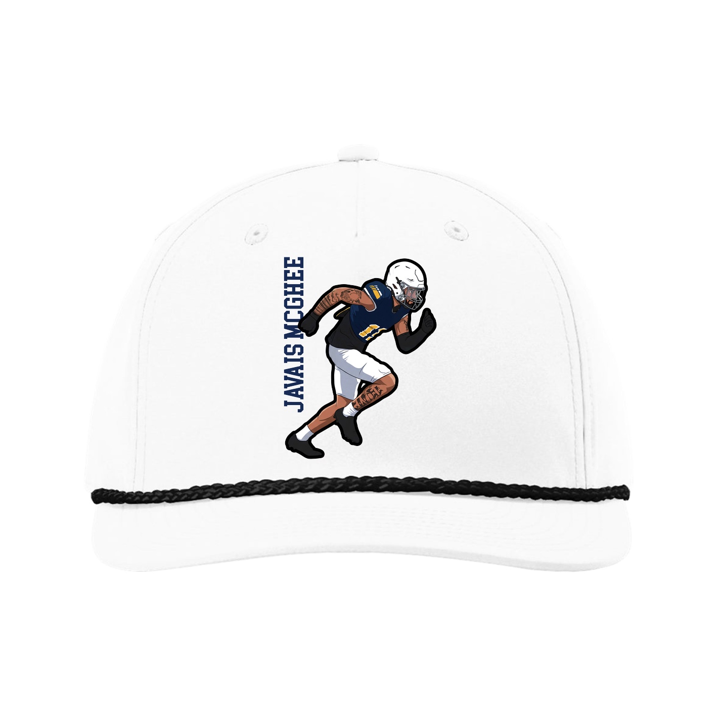 Five-Panel Classic Rope Cap — Name Vertical in White