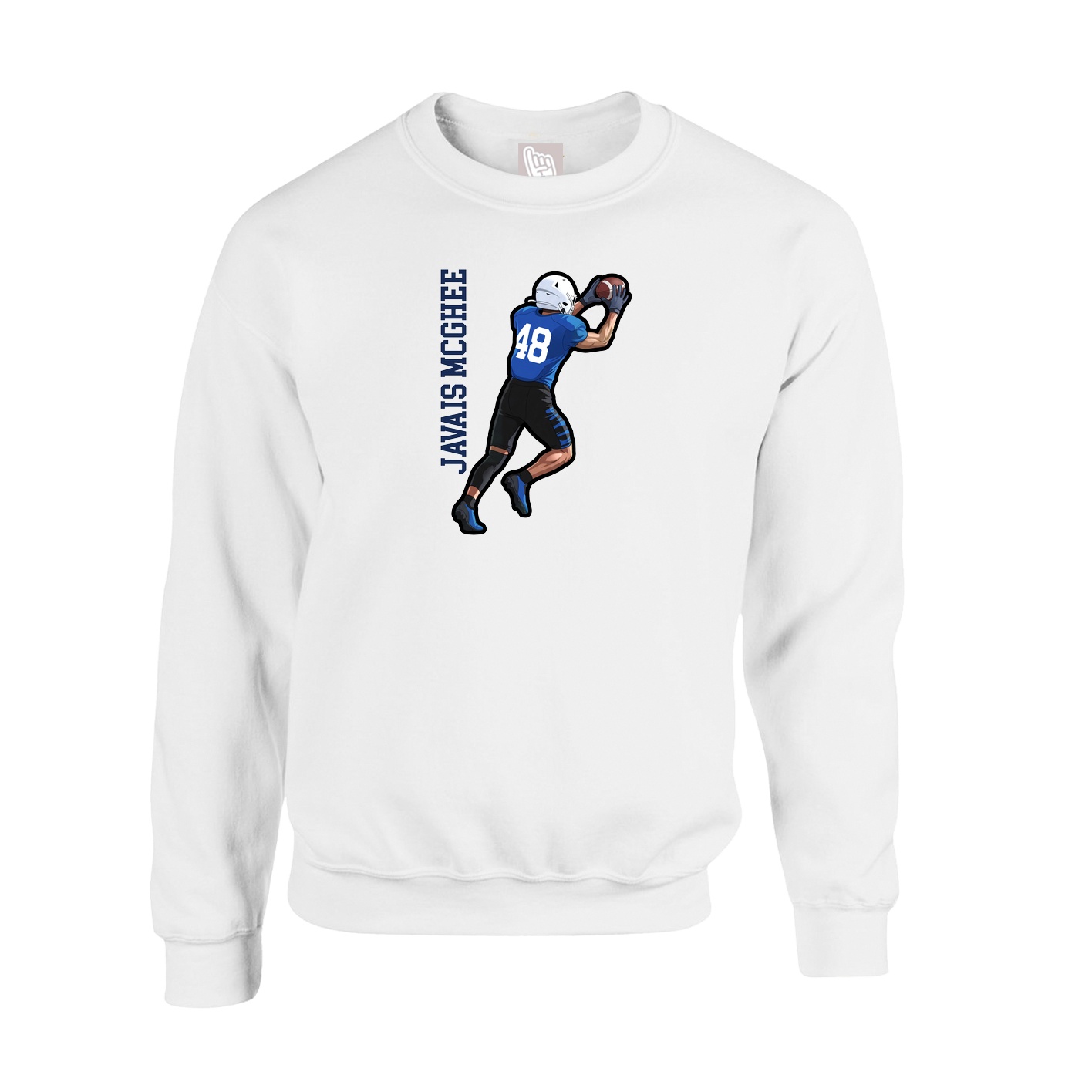 Fleece Crew — Name Vertical in White