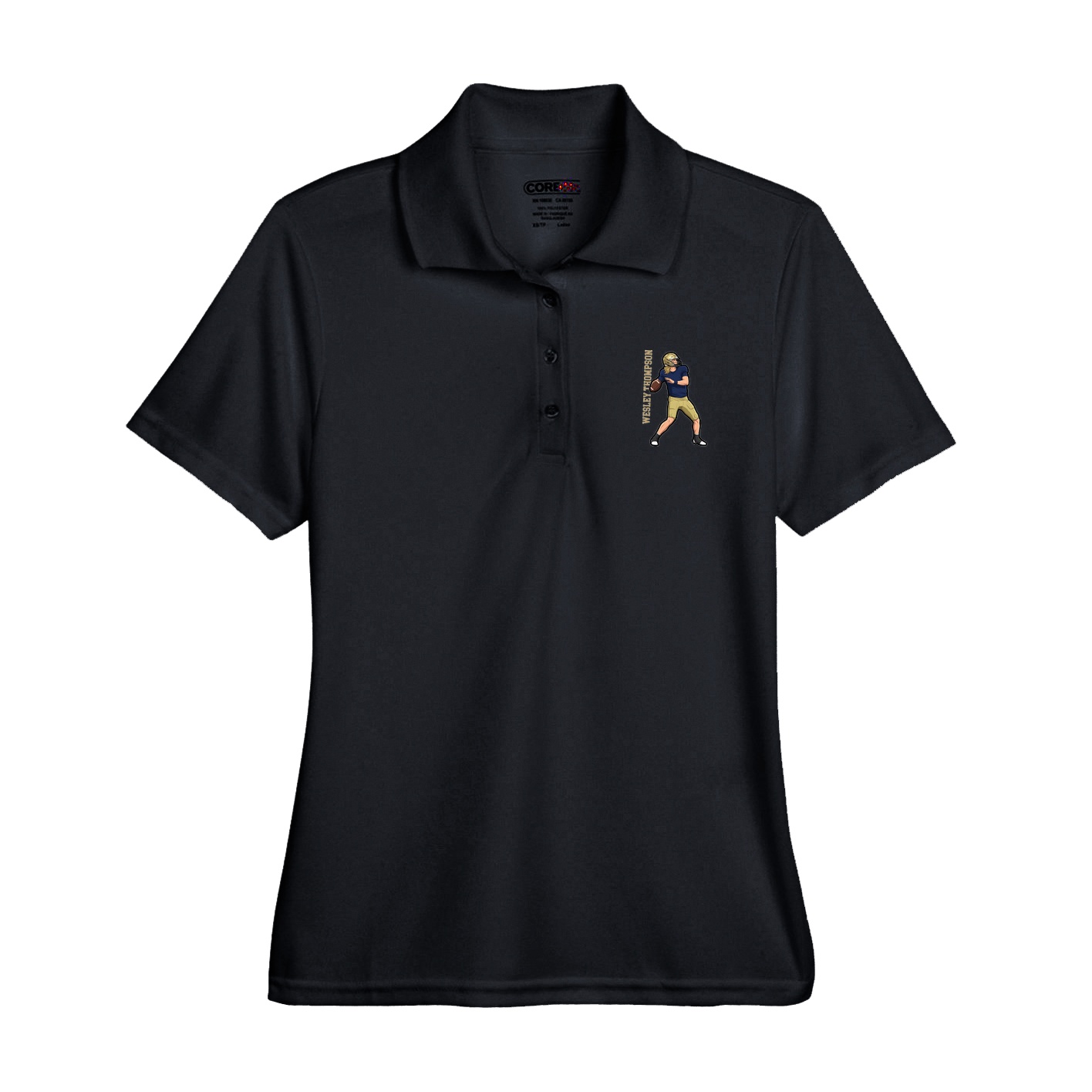 Womens Performance Polo — Name Vertical in Black