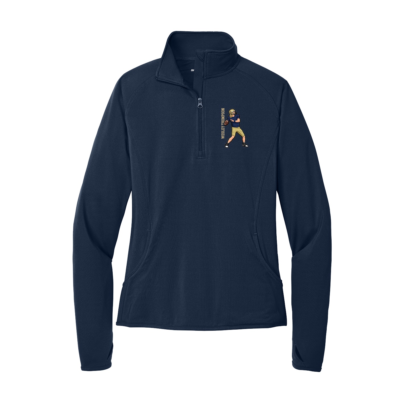 Women's Q-Zip Pullover — Name Vertical in Navy