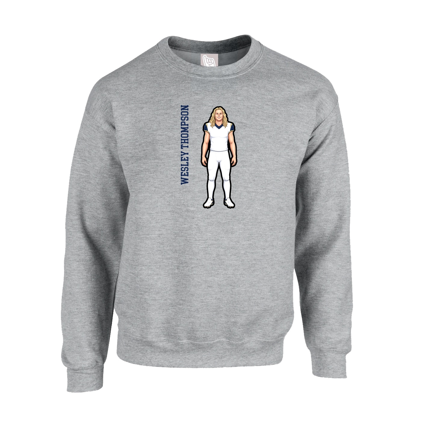 Fleece Crew — Name Vertical in Grey
