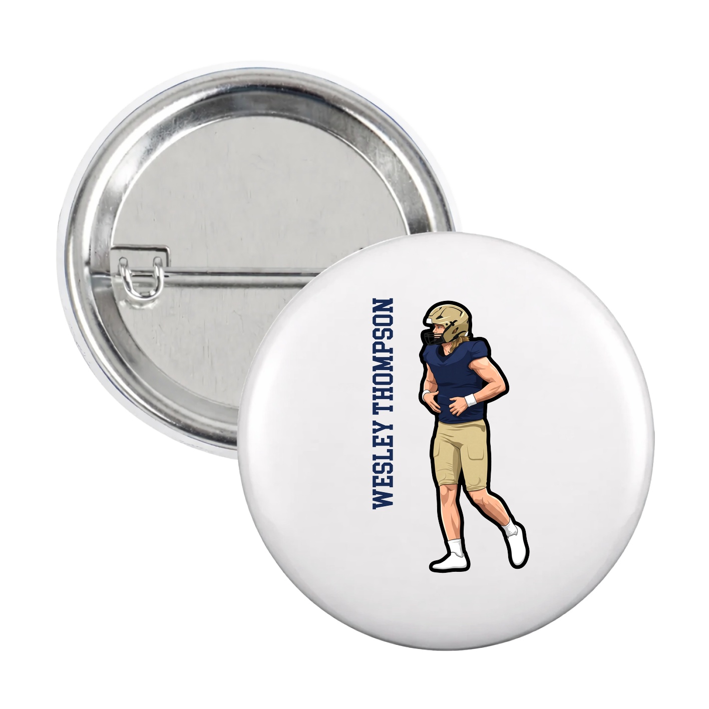 Game Day Button — Name Vertical in White