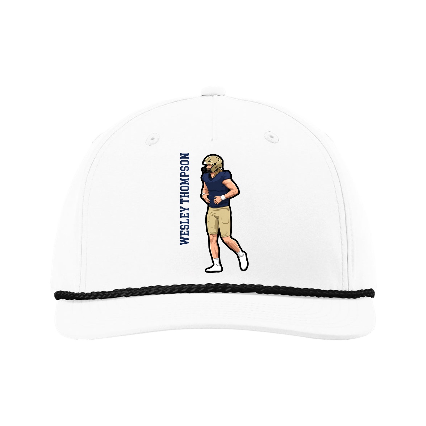 Five-Panel Classic Rope Cap — Name Vertical in White