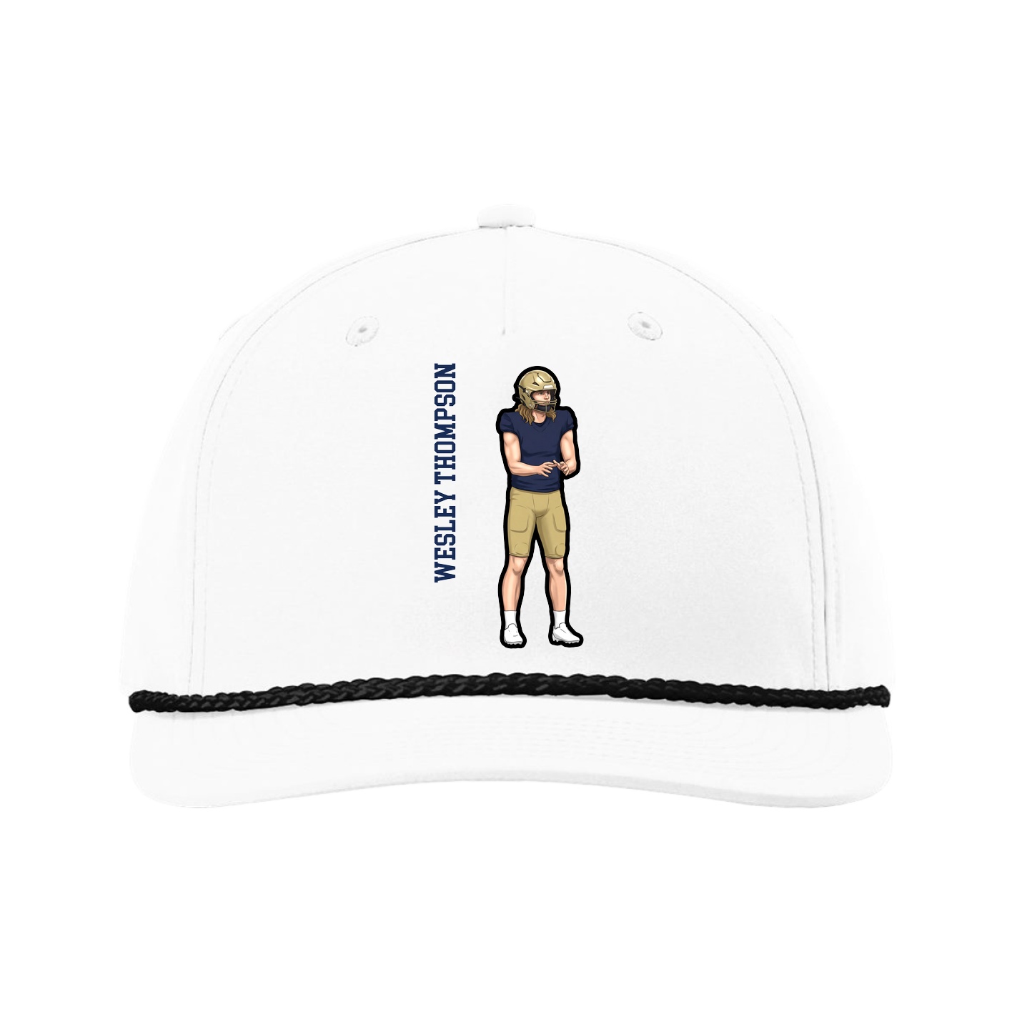 Five-Panel Classic Rope Cap — Name Vertical in White