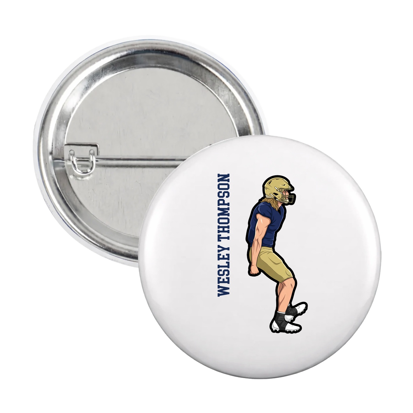 Game Day Button — Name Vertical in White