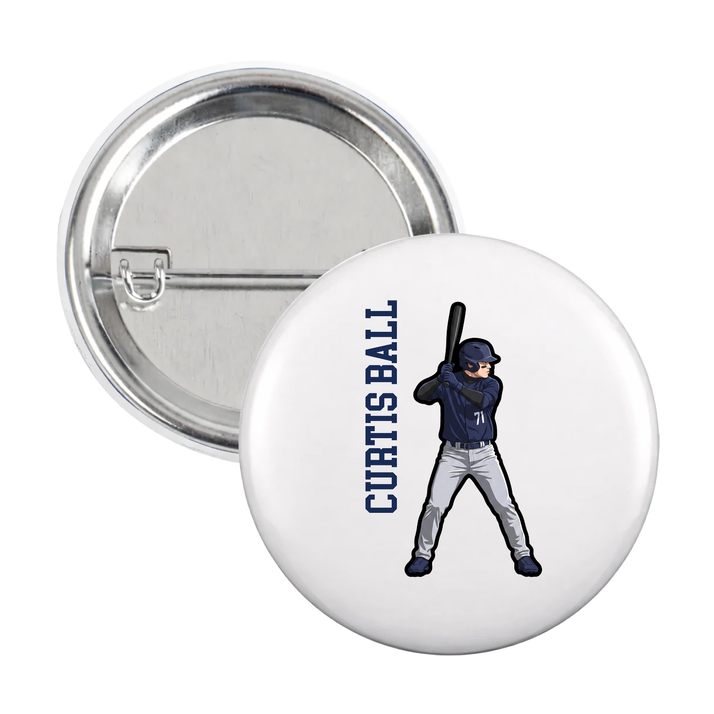 Game Day Button — Name Vertical in White
