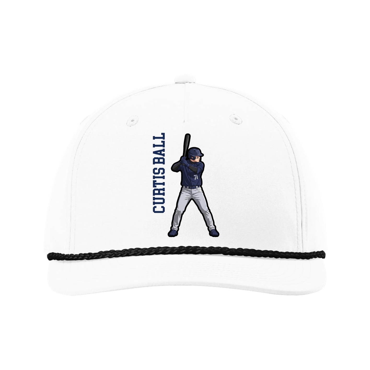 Five-Panel Classic Rope Cap — Name Vertical in White
