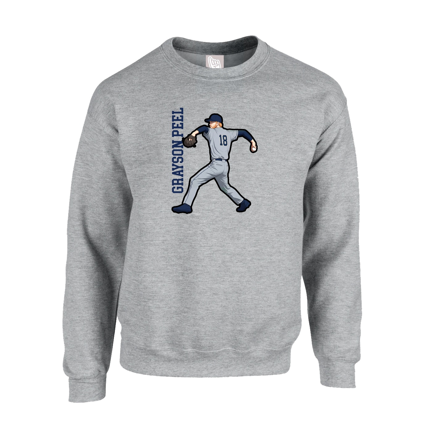 Fleece Crew — Name Vertical in Grey