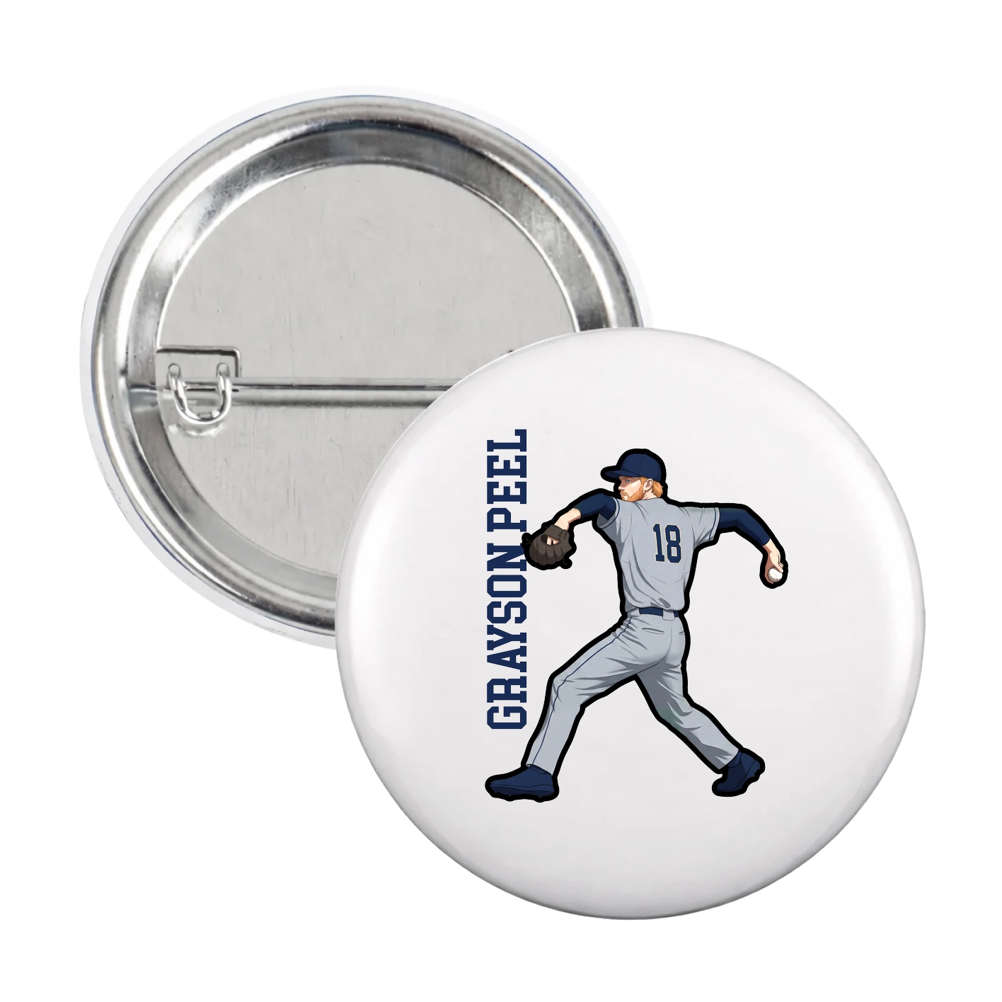 Game Day Button — Name Vertical in White