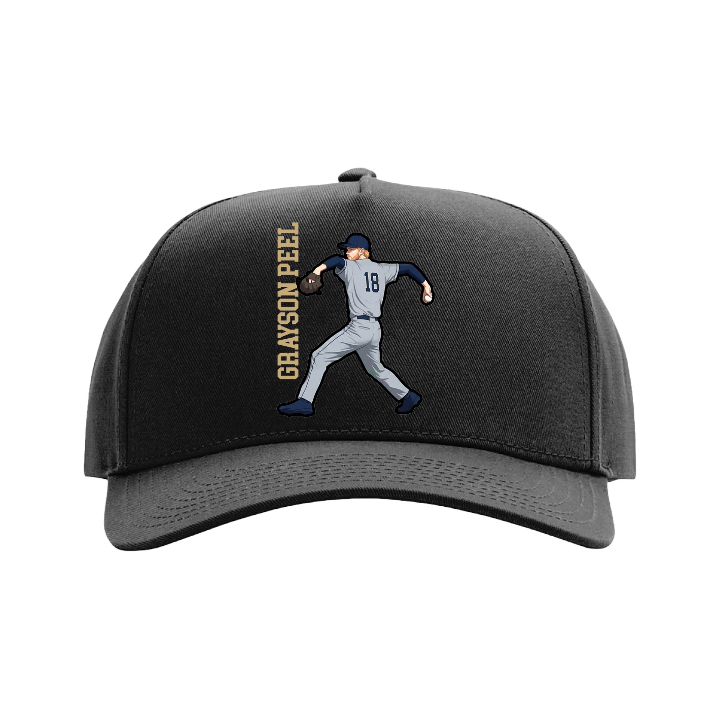 Full Fabric Five-Panel Champ Cap — Name Vertical in Black
