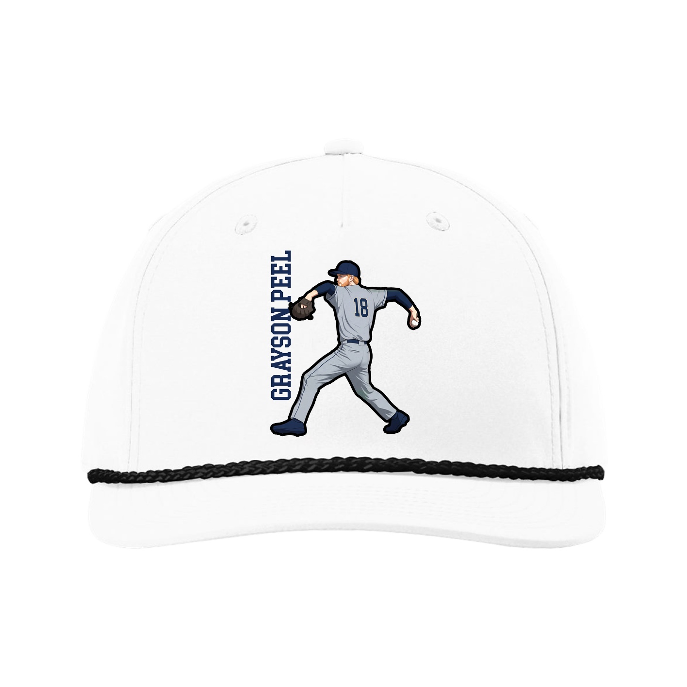 Five-Panel Classic Rope Cap — Name Vertical in White
