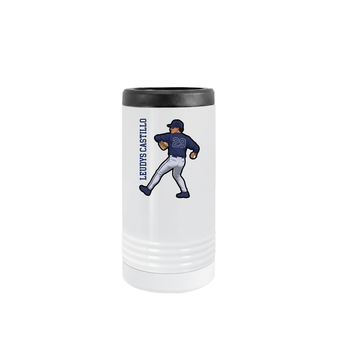 Slim Beverage Holder — Name Vertical in White