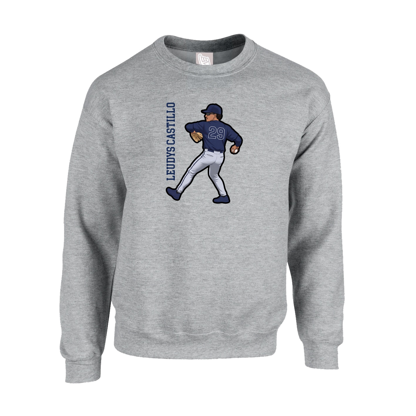 Fleece Crew — Name Vertical in Grey