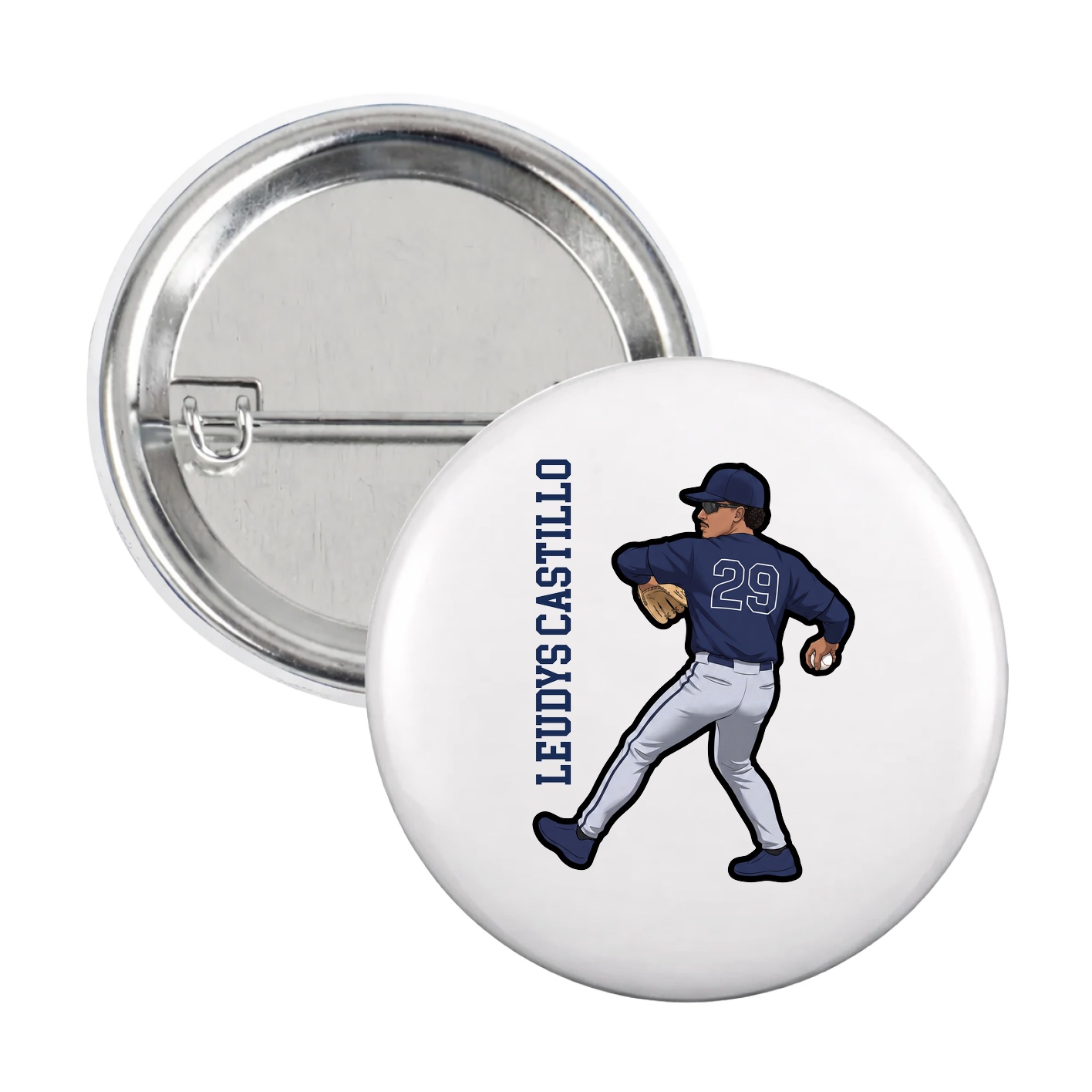 Game Day Button — Name Vertical in White